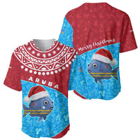 Aruba Christmas Baseball Jersey with Santa Fish Aruba Flag Ocean Icons and Red Blue Holiday Pattern Design - Wonder Print Shop