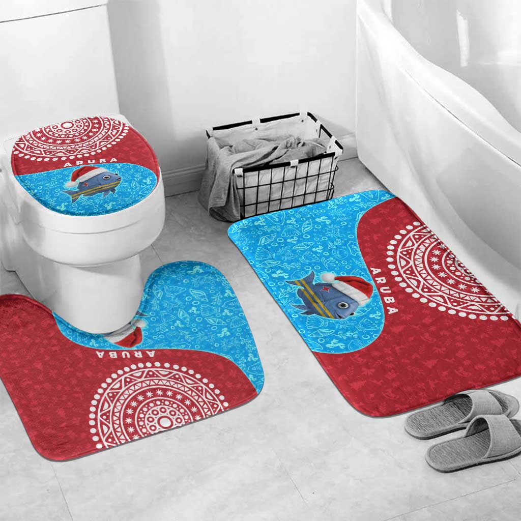 Aruba Christmas Bathroom Set with Santa Fish Aruba Flag Ocean Icons and Red Blue Holiday Pattern Design - Wonder Print Shop
