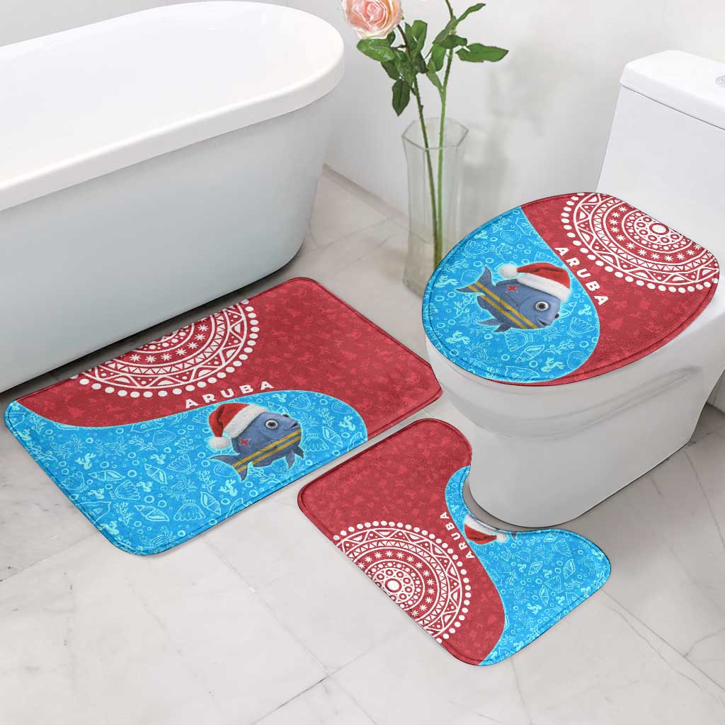 Aruba Christmas Bathroom Set with Santa Fish Aruba Flag Ocean Icons and Red Blue Holiday Pattern Design - Wonder Print Shop