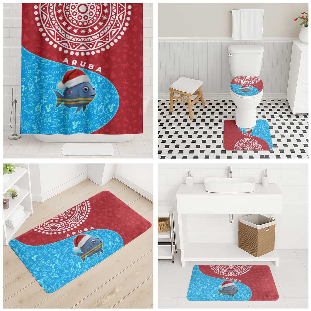 Aruba Christmas Bathroom Set with Santa Fish Aruba Flag Ocean Icons and Red Blue Holiday Pattern Design - Wonder Print Shop