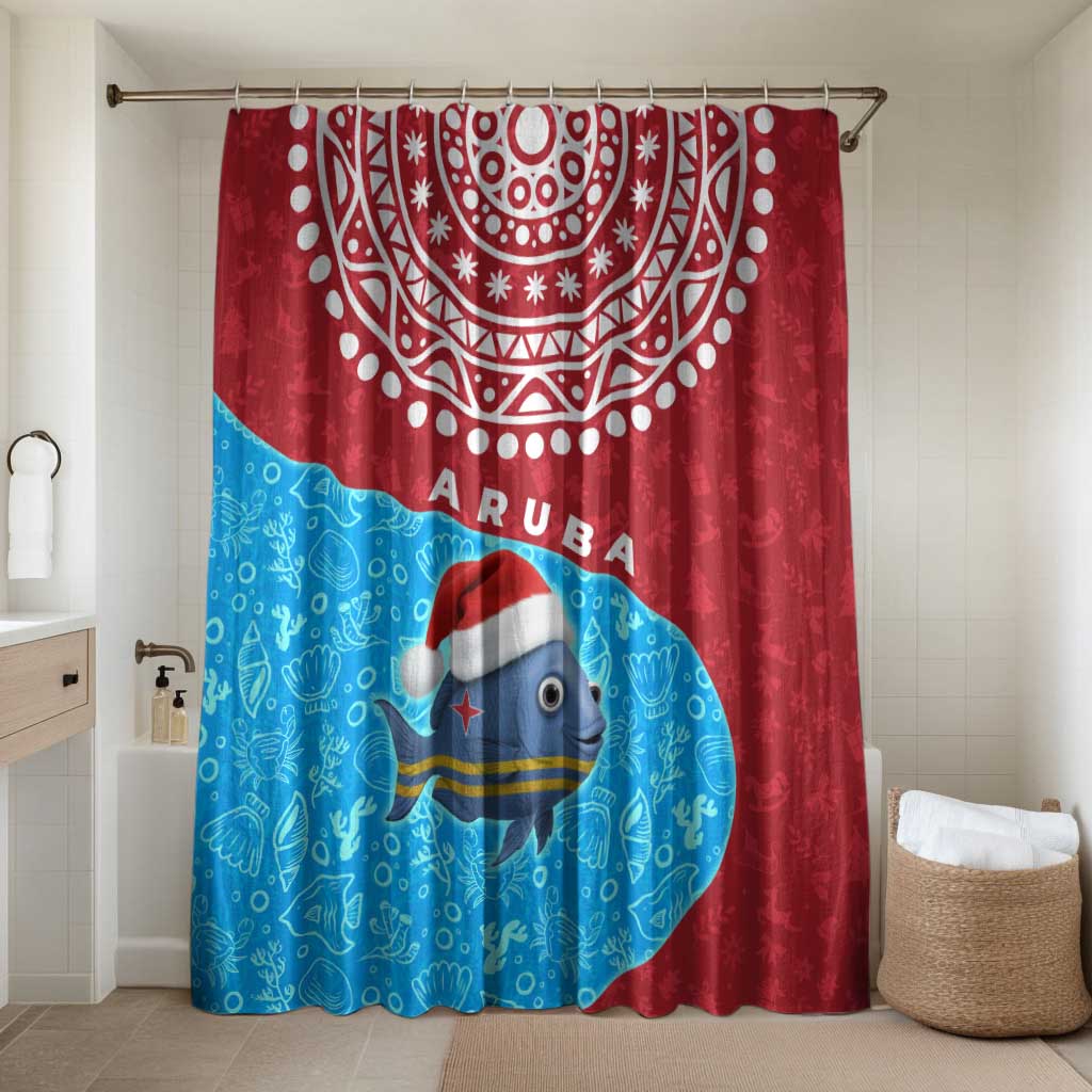 Aruba Christmas Bathroom Set with Santa Fish Aruba Flag Ocean Icons and Red Blue Holiday Pattern Design - Wonder Print Shop