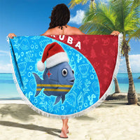 Aruba Christmas Beach Blanket with Santa Fish Aruba Flag Ocean Icons and Red Blue Holiday Pattern Design - Wonder Print Shop