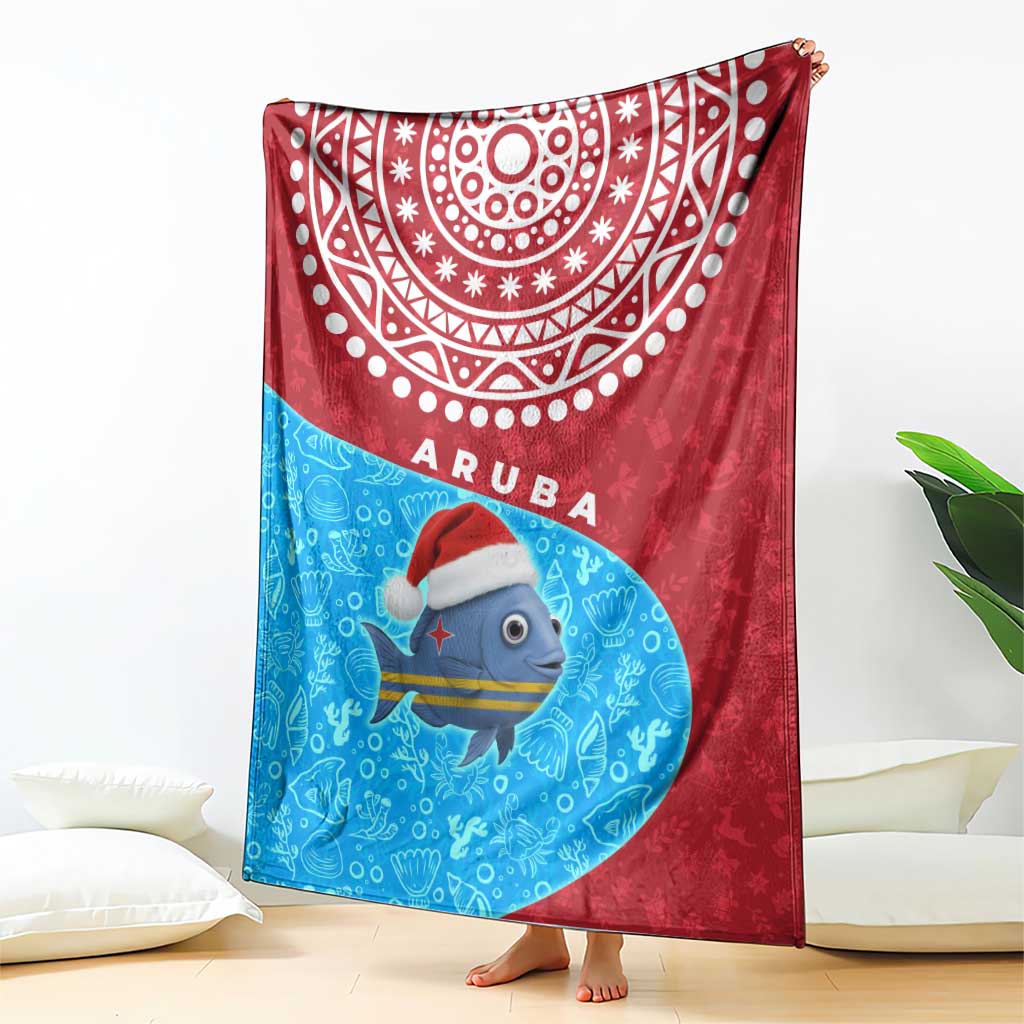 Aruba Christmas Blanket with Santa Fish Aruba Flag Ocean Icons and Red Blue Holiday Pattern Design - Wonder Print Shop