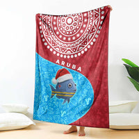 Aruba Christmas Blanket with Santa Fish Aruba Flag Ocean Icons and Red Blue Holiday Pattern Design - Wonder Print Shop