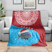 Aruba Christmas Blanket with Santa Fish Aruba Flag Ocean Icons and Red Blue Holiday Pattern Design - Wonder Print Shop