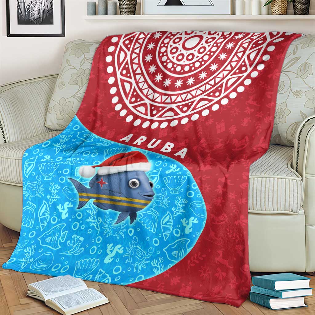 Aruba Christmas Blanket with Santa Fish Aruba Flag Ocean Icons and Red Blue Holiday Pattern Design - Wonder Print Shop