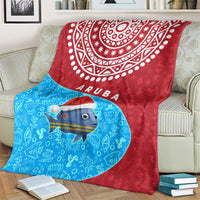 Aruba Christmas Blanket with Santa Fish Aruba Flag Ocean Icons and Red Blue Holiday Pattern Design - Wonder Print Shop
