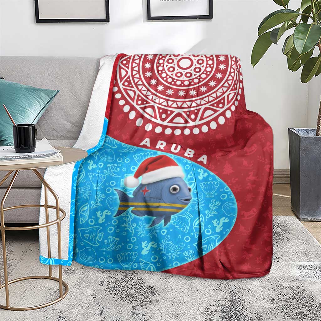 Aruba Christmas Blanket with Santa Fish Aruba Flag Ocean Icons and Red Blue Holiday Pattern Design - Wonder Print Shop