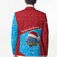 Aruba Christmas Blazer with Santa Fish Aruba Flag Ocean Icons and Red Blue Holiday Pattern Design - Wonder Print Shop