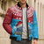 Aruba Christmas Bomber Puffer Jacket with Santa Fish Aruba Flag Ocean Icons and Red Blue Holiday Pattern Design - Wonder Print Shop