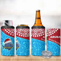 Aruba Christmas 4 in 1 Can Cooler Tumbler with Santa Fish Aruba Flag Ocean Icons and Red Blue Holiday Pattern Design - Wonder Print Shop