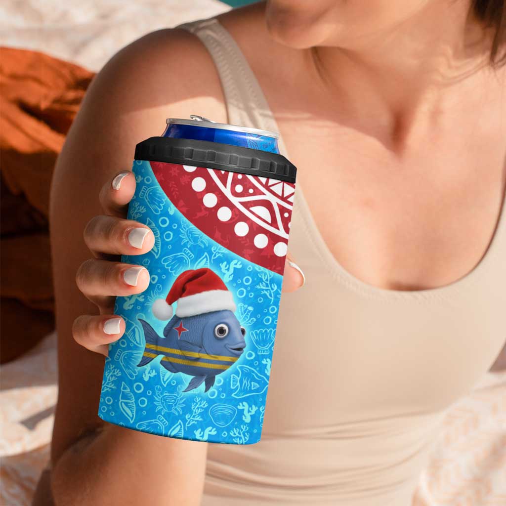 Aruba Christmas 4 in 1 Can Cooler Tumbler with Santa Fish Aruba Flag Ocean Icons and Red Blue Holiday Pattern Design - Wonder Print Shop