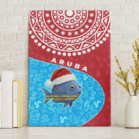 Aruba Christmas Canvas Wall Art with Santa Fish Aruba Flag Ocean Icons and Red Blue Holiday Pattern Design - Wonder Print Shop