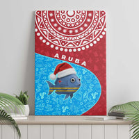 Aruba Christmas Canvas Wall Art with Santa Fish Aruba Flag Ocean Icons and Red Blue Holiday Pattern Design - Wonder Print Shop