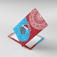 Aruba Christmas Canvas Wall Art with Santa Fish Aruba Flag Ocean Icons and Red Blue Holiday Pattern Design - Wonder Print Shop