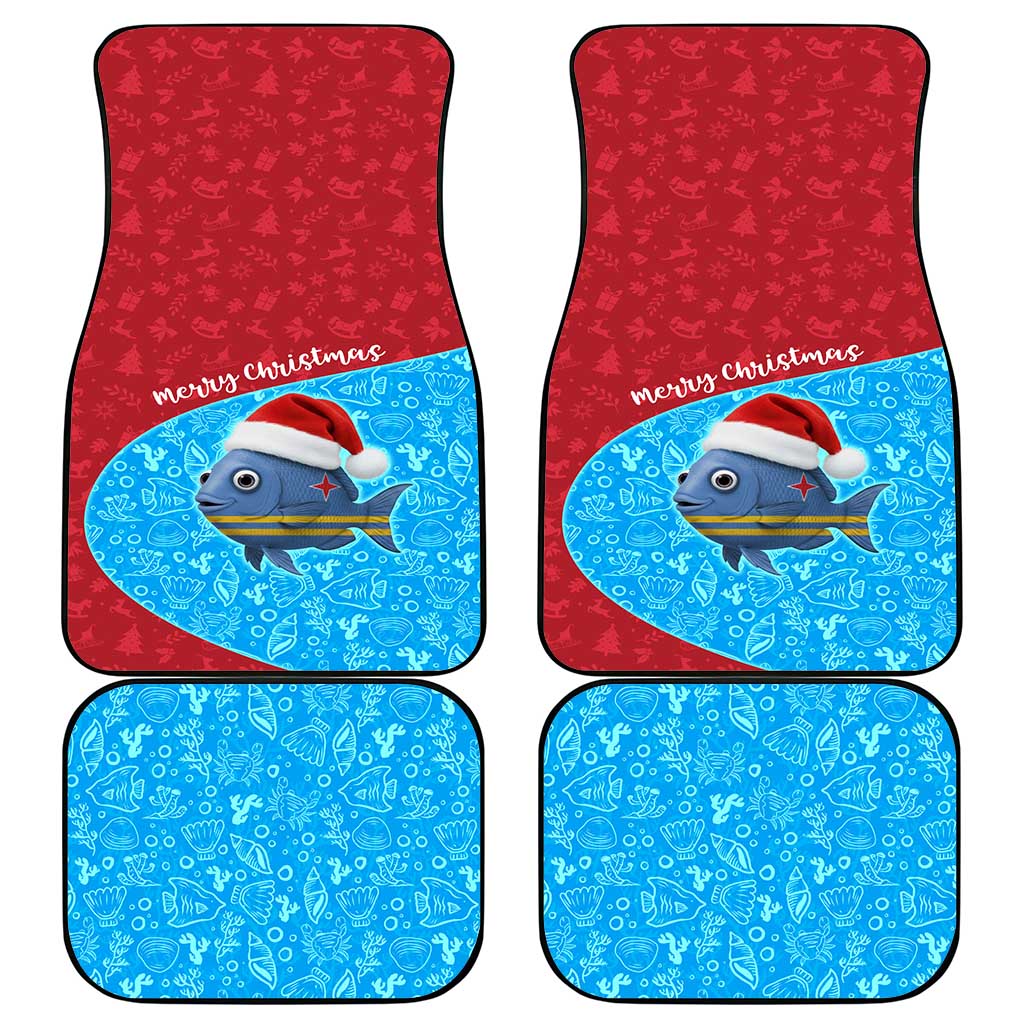 Aruba Christmas Car Mats with Santa Fish Aruba Flag Ocean Icons and Red Blue Holiday Pattern Design - Wonder Print Shop