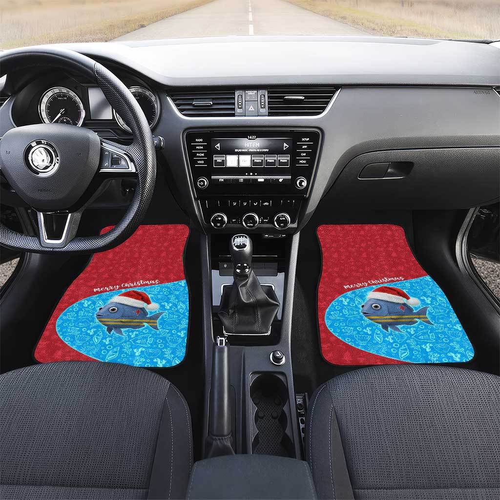 Aruba Christmas Car Mats with Santa Fish Aruba Flag Ocean Icons and Red Blue Holiday Pattern Design - Wonder Print Shop