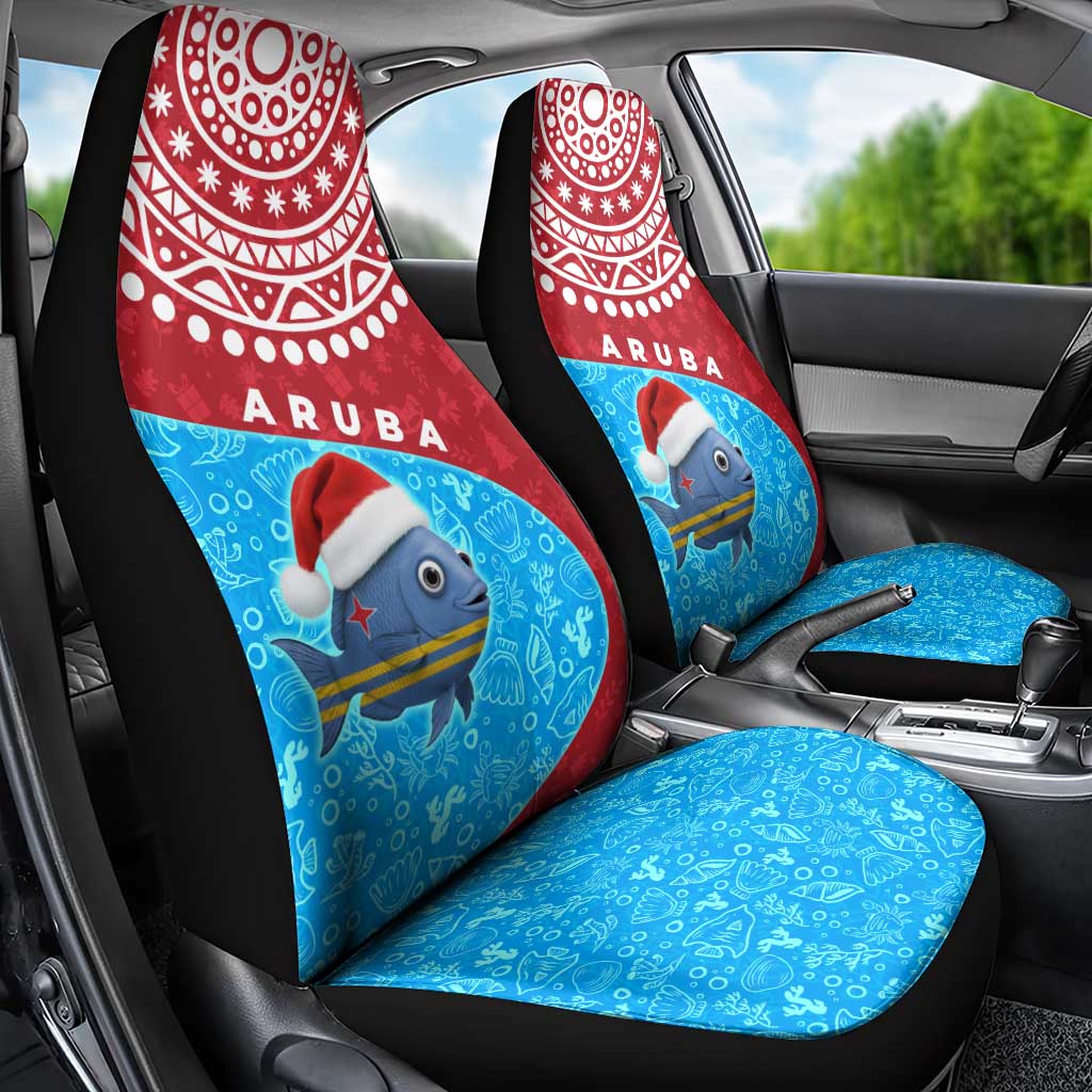 Aruba Christmas Car Seat Cover with Santa Fish Aruba Flag Ocean Icons and Red Blue Holiday Pattern Design - Wonder Print Shop