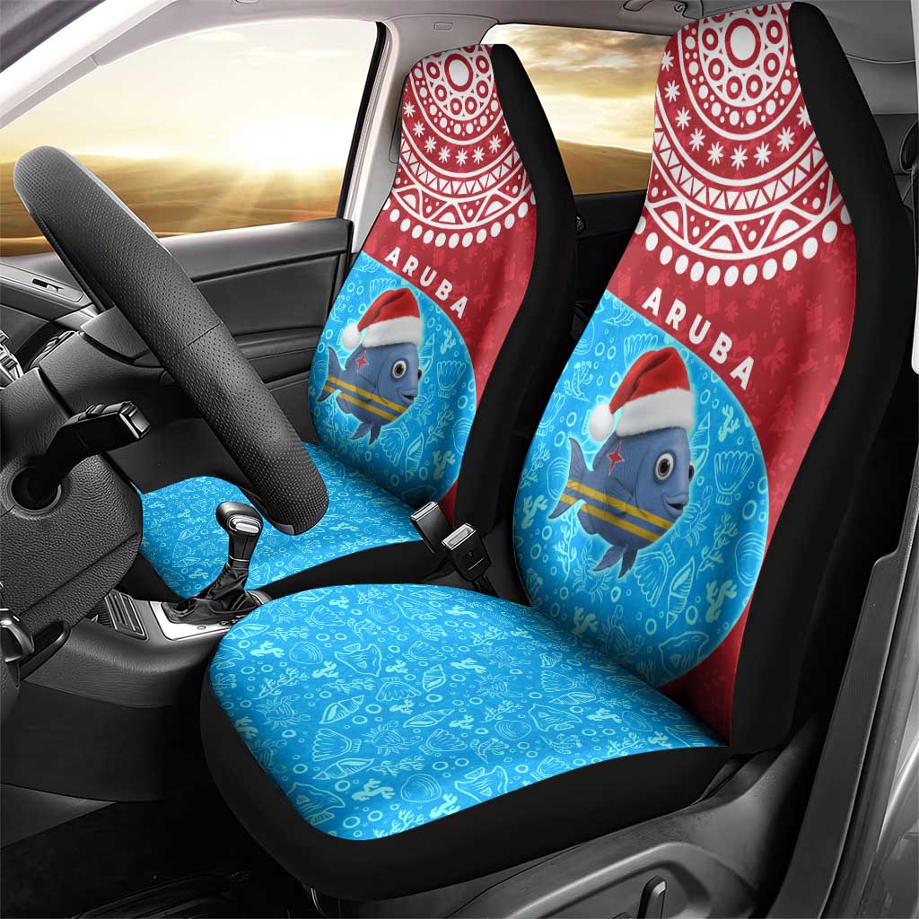 Aruba Christmas Car Seat Cover with Santa Fish Aruba Flag Ocean Icons and Red Blue Holiday Pattern Design - Wonder Print Shop