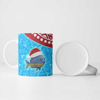 Aruba Christmas Ceramic Mug with Santa Fish Aruba Flag Ocean Icons and Red Blue Holiday Pattern Design - Wonder Print Shop
