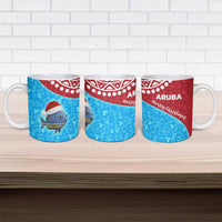Aruba Christmas Ceramic Mug with Santa Fish Aruba Flag Ocean Icons and Red Blue Holiday Pattern Design - Wonder Print Shop
