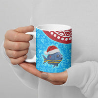 Aruba Christmas Ceramic Mug with Santa Fish Aruba Flag Ocean Icons and Red Blue Holiday Pattern Design - Wonder Print Shop