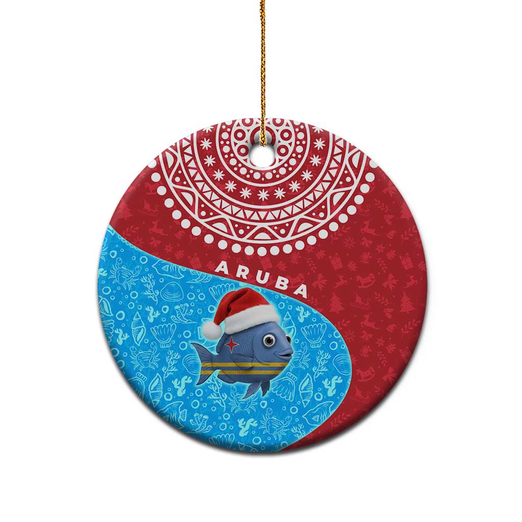 Aruba Christmas Ceramic Ornament with Santa Fish Aruba Flag Ocean Icons and Red Blue Holiday Pattern Design - Wonder Print Shop