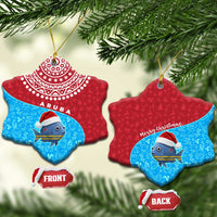 Aruba Christmas Ceramic Ornament with Santa Fish Aruba Flag Ocean Icons and Red Blue Holiday Pattern Design - Wonder Print Shop