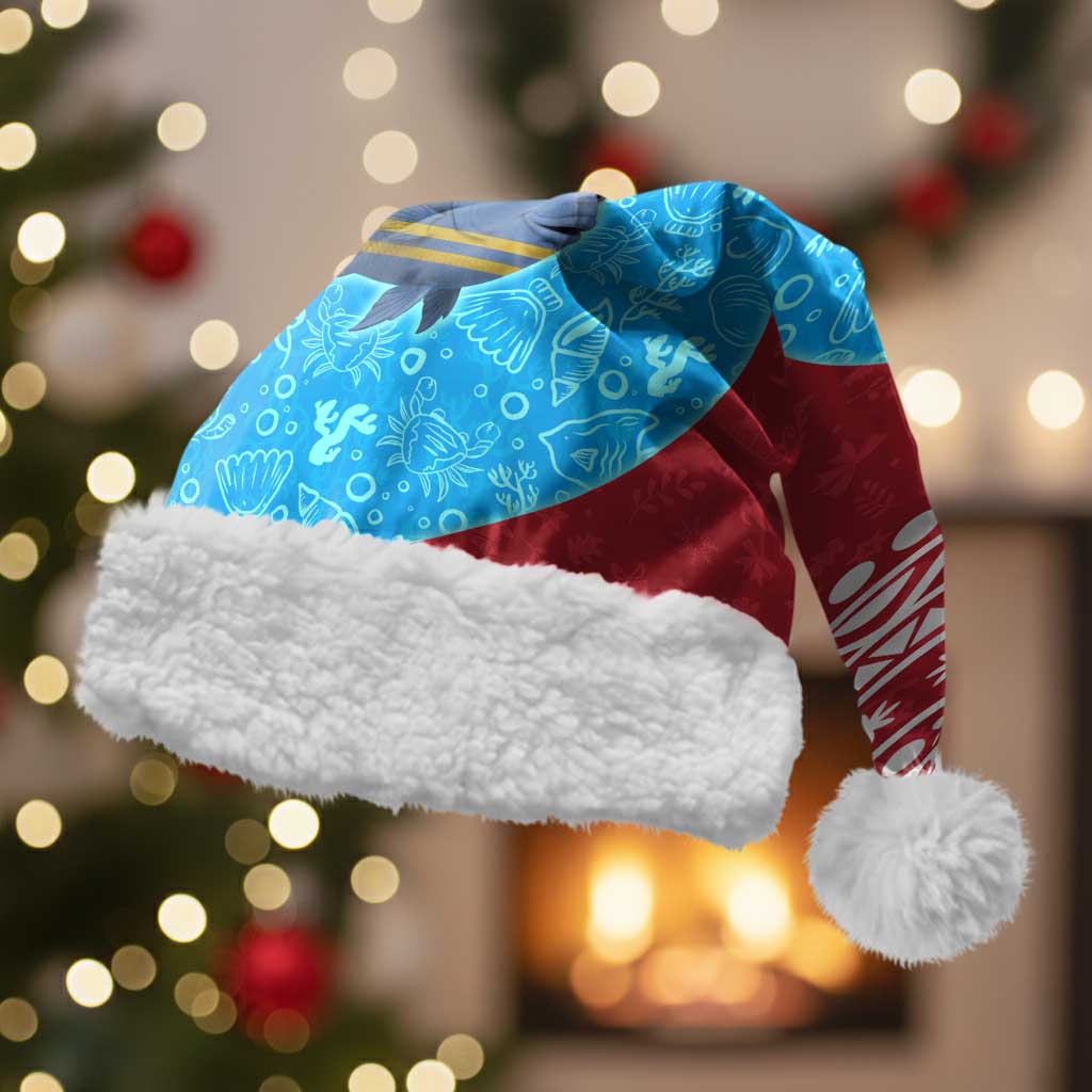 Aruba Christmas Santa Hat with Santa Fish Aruba Flag Ocean Icons and Red Blue Holiday Pattern Design - Wonder Print Shop