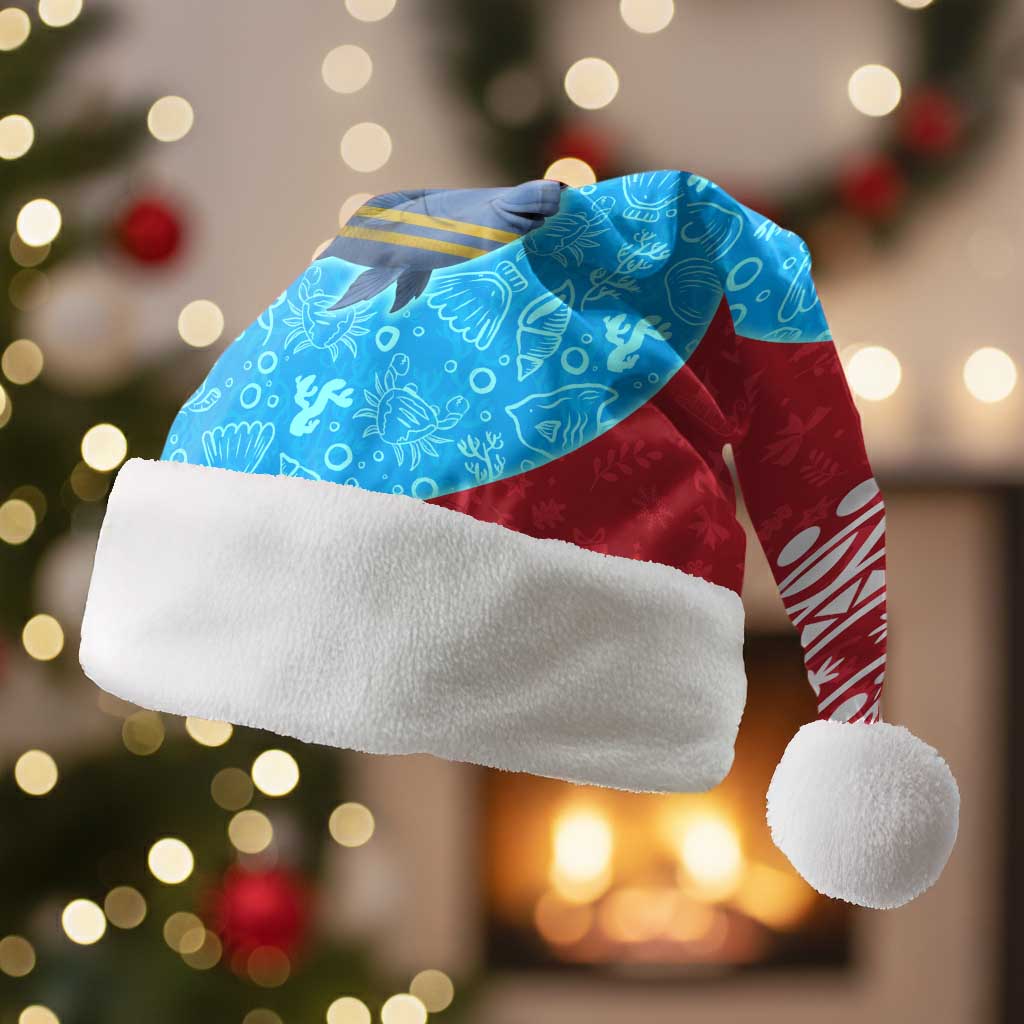 Aruba Christmas Santa Hat with Santa Fish Aruba Flag Ocean Icons and Red Blue Holiday Pattern Design - Wonder Print Shop