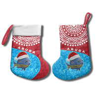 Aruba Christmas Stocking with Santa Fish Aruba Flag Ocean Icons and Red Blue Holiday Pattern Design - Wonder Print Shop