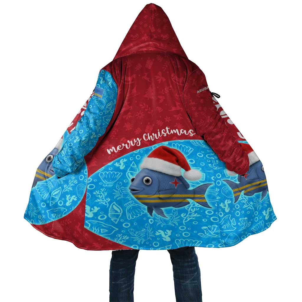 Aruba Christmas Cloak with Santa Fish Aruba Flag Ocean Icons and Red Blue Holiday Pattern Design - Wonder Print Shop