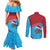 Aruba Christmas Couples Matching Mermaid Dress and Long Sleeve Button Shirt with Santa Fish Aruba Flag Ocean Icons and Red Blue Holiday Pattern Design - Wonder Print Shop