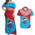 Aruba Christmas Couples Matching Off Shoulder Maxi Dress and Hawaiian Shirt with Santa Fish Aruba Flag Ocean Icons and Red Blue Holiday Pattern Design - Wonder Print Shop