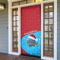 Aruba Christmas Door Cover with Santa Fish Aruba Flag Ocean Icons and Red Blue Holiday Pattern Design - Wonder Print Shop