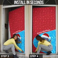 Aruba Christmas Door Cover with Santa Fish Aruba Flag Ocean Icons and Red Blue Holiday Pattern Design - Wonder Print Shop