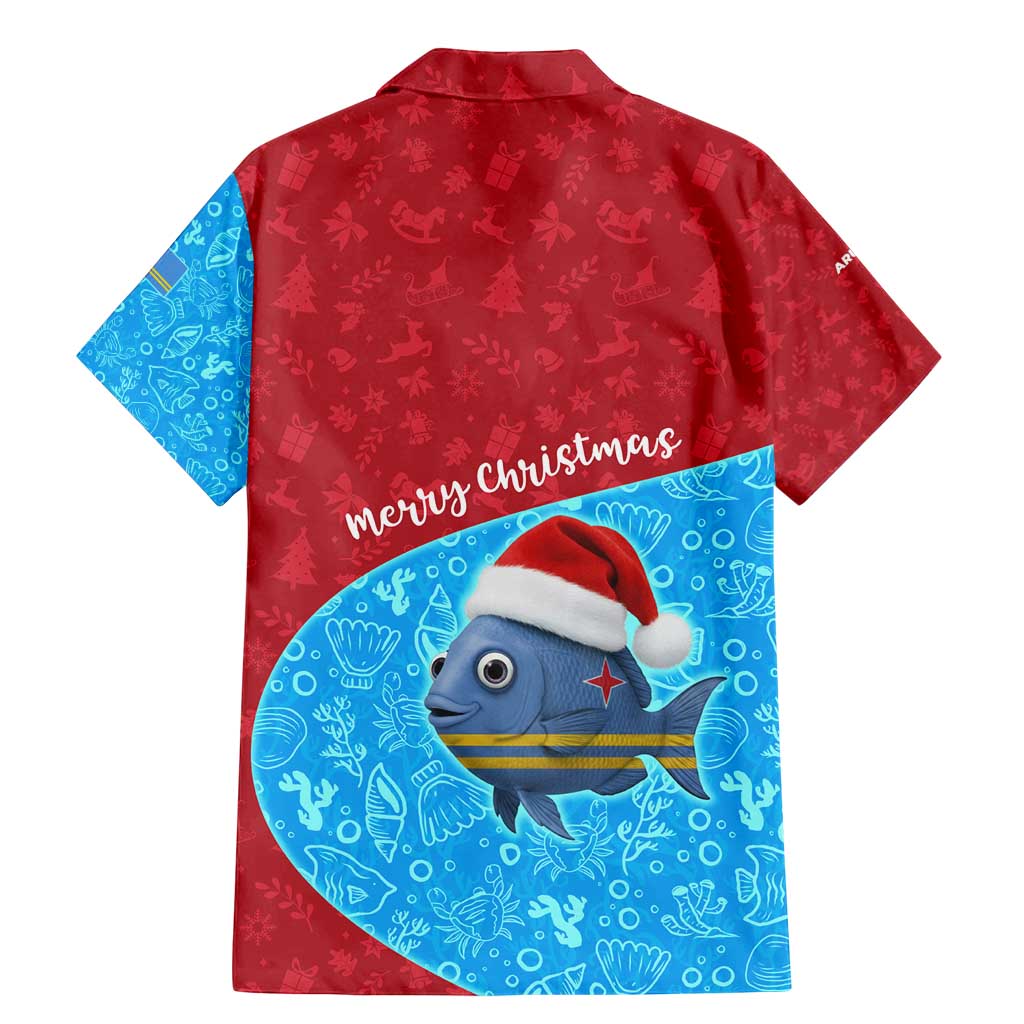 Aruba Christmas Family Matching Mermaid Dress and Hawaiian Shirt with Santa Fish Aruba Flag Ocean Icons and Red Blue Holiday Pattern Design - Wonder Print Shop