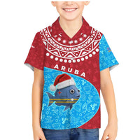 Aruba Christmas Family Matching Mermaid Dress and Hawaiian Shirt with Santa Fish Aruba Flag Ocean Icons and Red Blue Holiday Pattern Design - Wonder Print Shop
