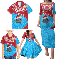 Aruba Christmas Family Matching Puletasi and Hawaiian Shirt with Santa Fish Aruba Flag Ocean Icons and Red Blue Holiday Pattern Design - Wonder Print Shop