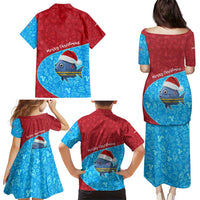 Aruba Christmas Family Matching Puletasi and Hawaiian Shirt with Santa Fish Aruba Flag Ocean Icons and Red Blue Holiday Pattern Design - Wonder Print Shop