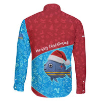Aruba Christmas Family Matching Short Sleeve Bodycon Dress and Hawaiian Shirt with Santa Fish Aruba Flag Ocean Icons and Red Blue Holiday Pattern Design - Wonder Print Shop
