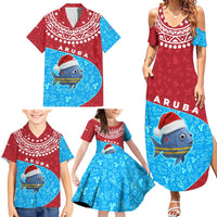 Aruba Christmas Family Matching Summer Maxi Dress and Hawaiian Shirt with Santa Fish Aruba Flag Ocean Icons and Red Blue Holiday Pattern Design - Wonder Print Shop