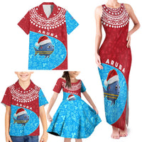 Aruba Christmas Family Matching Tank Maxi Dress and Hawaiian Shirt with Santa Fish Aruba Flag Ocean Icons and Red Blue Holiday Pattern Design - Wonder Print Shop