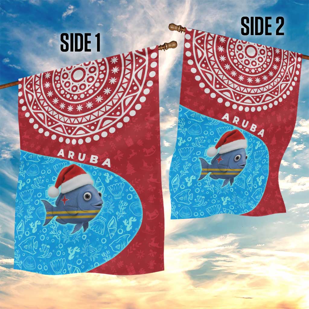 Aruba Christmas Garden Flag with Santa Fish Aruba Flag Ocean Icons and Red Blue Holiday Pattern Design - Wonder Print Shop