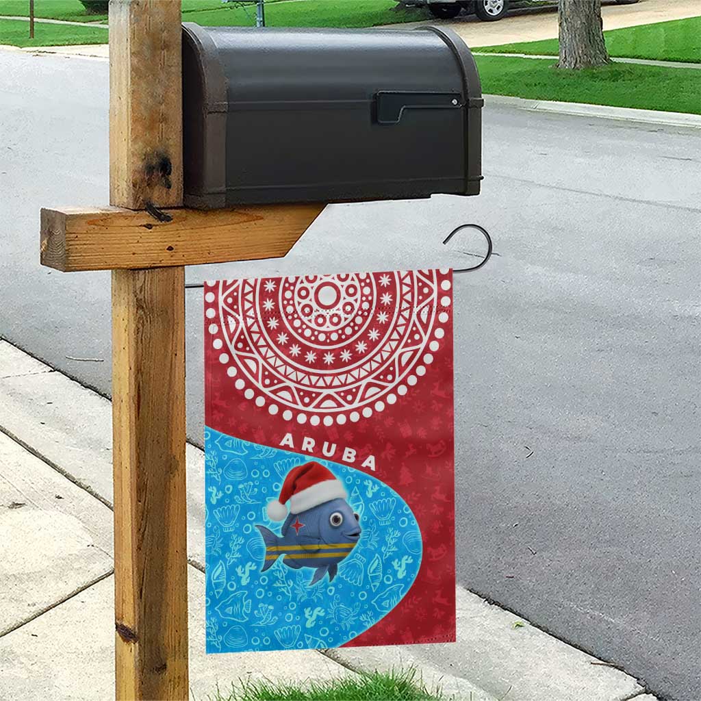 Aruba Christmas Garden Flag with Santa Fish Aruba Flag Ocean Icons and Red Blue Holiday Pattern Design - Wonder Print Shop