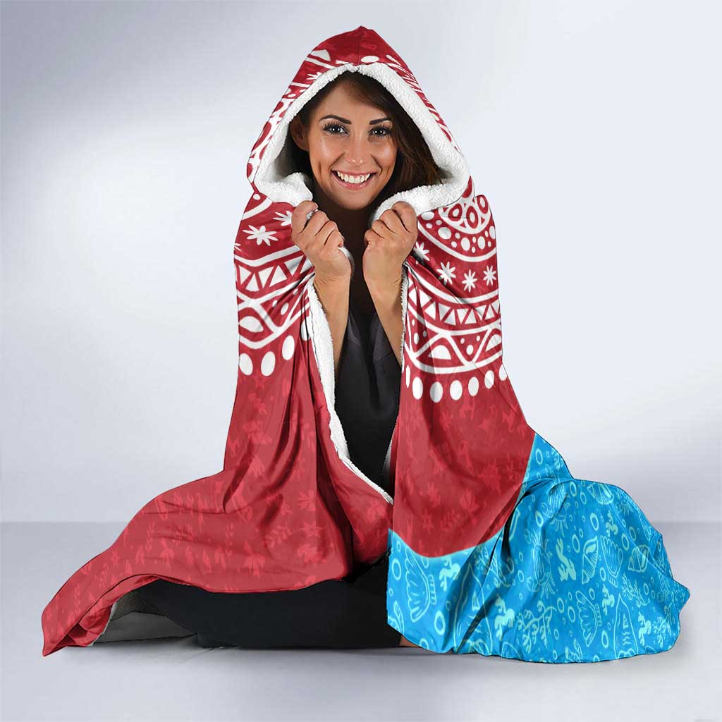 Aruba Christmas Hooded Blanket with Santa Fish Aruba Flag Ocean Icons and Red Blue Holiday Pattern Design - Wonder Print Shop