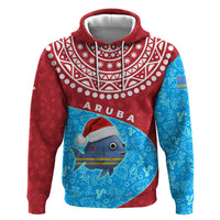 Aruba Christmas Hoodie with Santa Fish Aruba Flag Ocean Icons and Red Blue Holiday Pattern Design - Wonder Print Shop