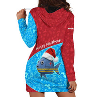 Aruba Christmas Hoodie Dress with Santa Fish Aruba Flag Ocean Icons and Red Blue Holiday Pattern Design - Wonder Print Shop