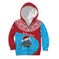 Aruba Christmas Kid Hoodie with Santa Fish Aruba Flag Ocean Icons and Red Blue Holiday Pattern Design - Wonder Print Shop