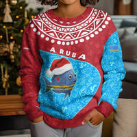Aruba Christmas Kid Ugly Christmas Sweater with Santa Fish Aruba Flag Ocean Icons and Red Blue Holiday Pattern Design - Wonder Print Shop